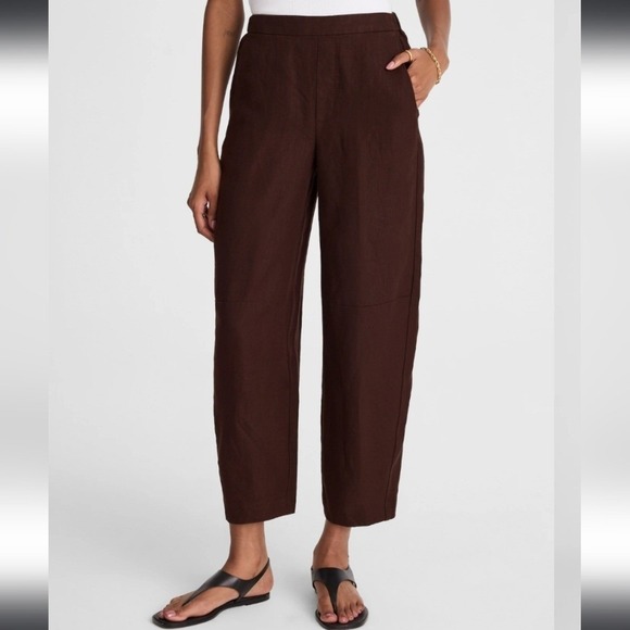 Madewell Women's Linen Pull On Barrel Leg Pants in Rich Charred Oak Brown XXS